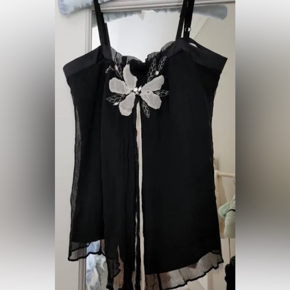 NWT Rebecca Taylor, SEXY & SWEET, 100% Silk Feminine Cami 🖤🤍🖤🤍
